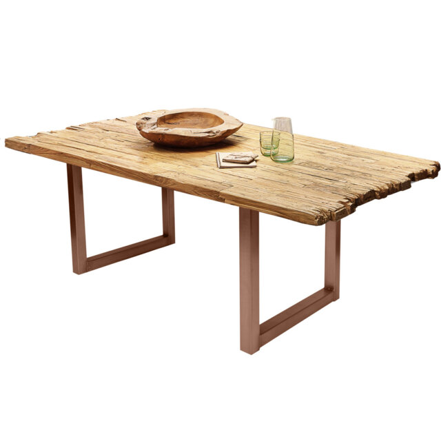 Frida Teak Solid Wood Top Metal Base Dining Table