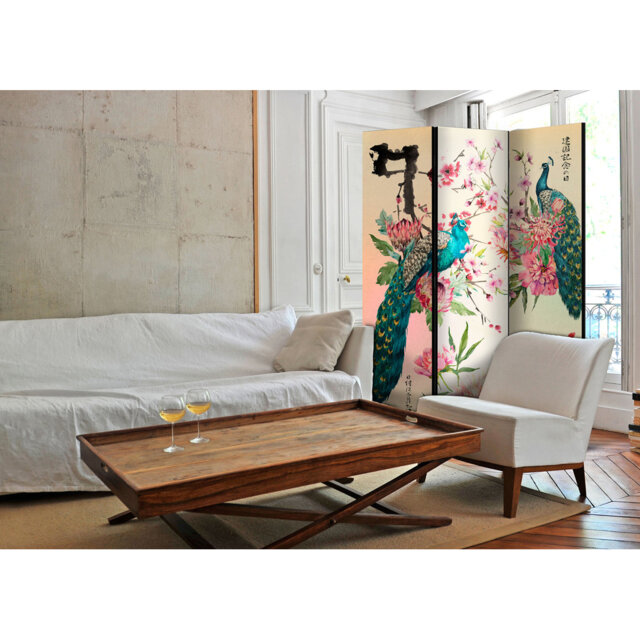 Gylys 135cm W x 172cm H 3 - Panel Solid Wood Folding Room Divider