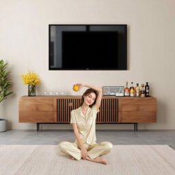 Modern TV Cabinet for 75-Inch TV – TV Stand with Large Storage, Media Console for Living Room & Bedroom, Walnut，Suitable for Living Room and Bedroom