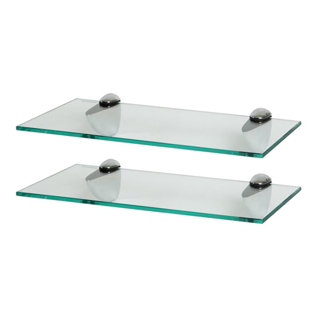 Harbour Housewares - Floating Glass Shelves with Silver Brackets - Set of 2