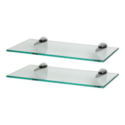 Harbour Housewares - Floating Glass Shelves with Silver Brackets - Set of 2