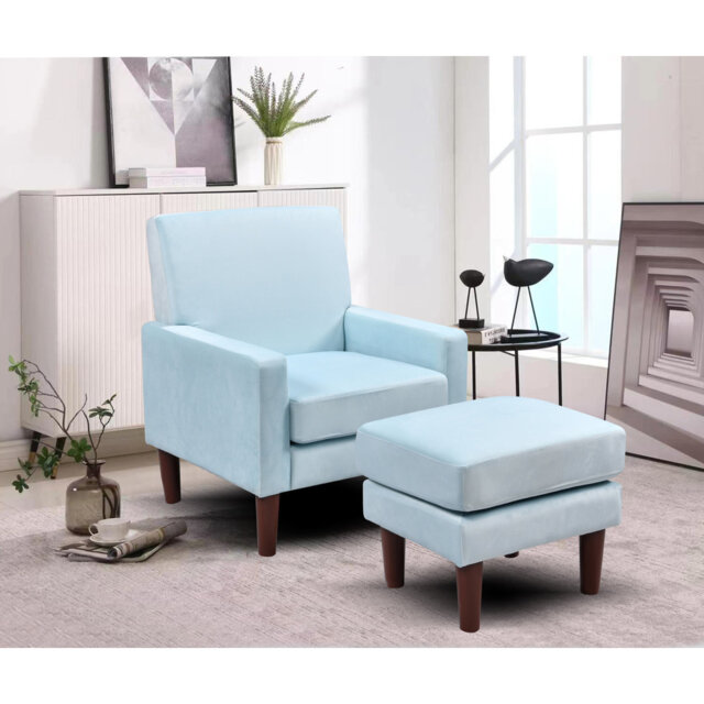 Amblewood Velvet Armchair with Footstool