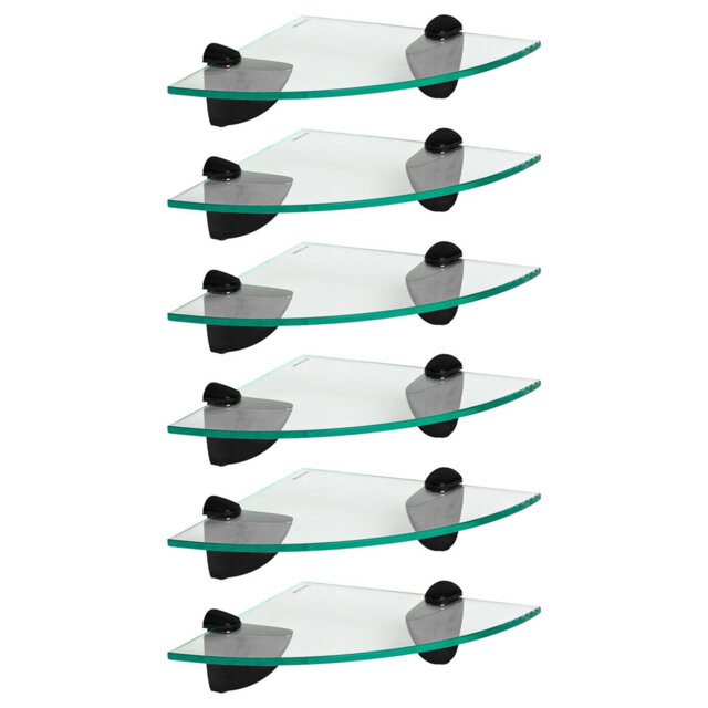 Harbour Housewares - Floating Glass Corner Shelves with Metallic Brackets - Set of 6