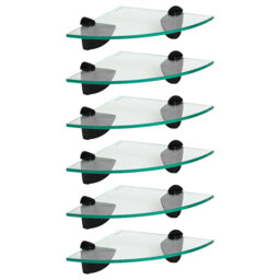 Harbour Housewares - Floating Glass Corner Shelves with Metallic Brackets - Set of 6