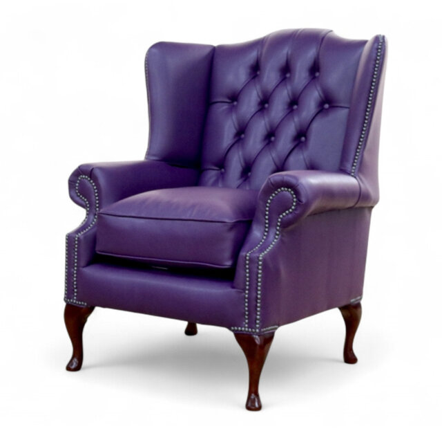 Special Offer Chesterfield Queen Anne Mallory High Back Wing Armchair Aston Purple Leather