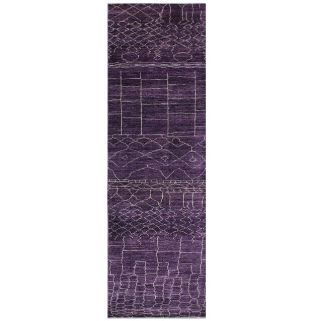 Geometric Hand Knotted 74cm X 345cm Area Rug