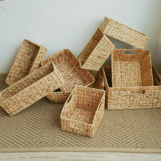 2-Pack Water Hyacinth Toilet Tank Baskets: Bathroom Storage for Tank Tops