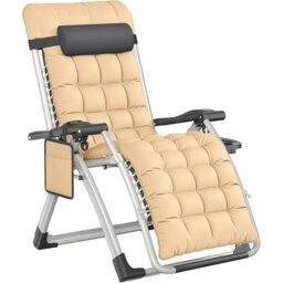 1 Pack Sun Loungers for Garden Heavy Duty Zero Gravity Chairs Padded Folding Deck Recliner 90-170° with Pillow, Cup Holder & Side Pocket Textilene Ste