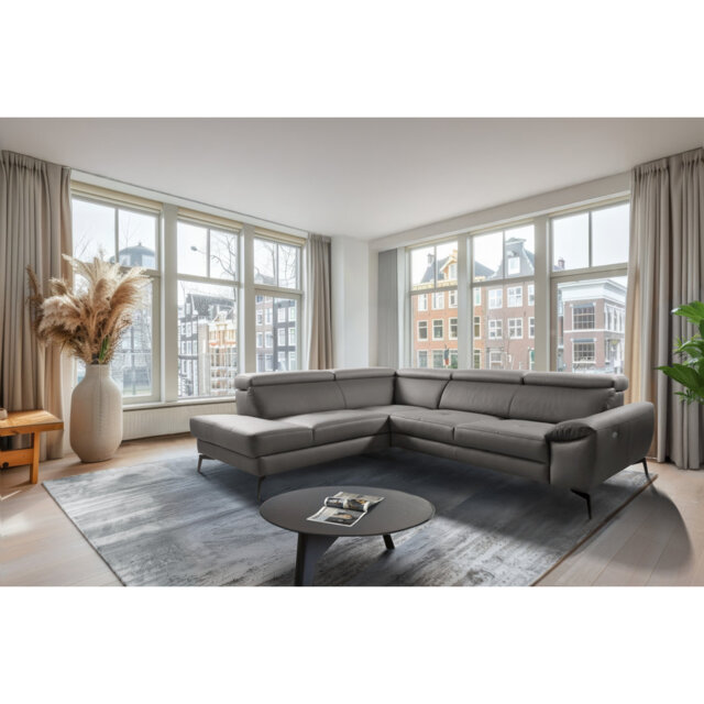 Alvoro Genuine Leather Corner Sofa with Electric Seat Extension & Adjustable Headrests