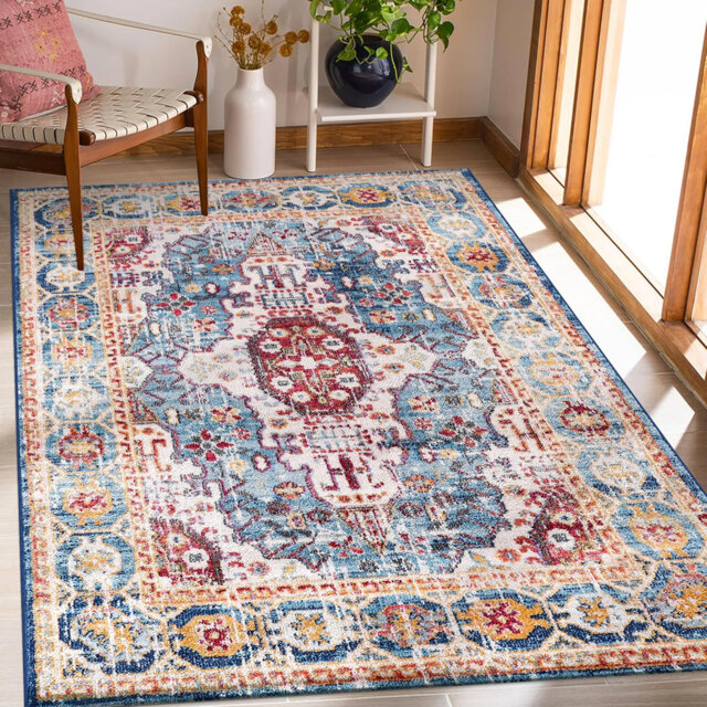Soft Medium Pile Area Rugs Living Room Carpet Pad Oriental Vintage Rug Non Slip Entryway Rug 7664