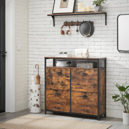 Shoe cabinet, narrow shoe rack, space-saving, dustproof, for the hallway, vintage brown-black