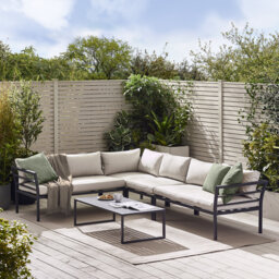 Alanzo Outdoor 6 Seater Corner Sofa And Coffee Table - Minimalist Modern Style (Cover Included)