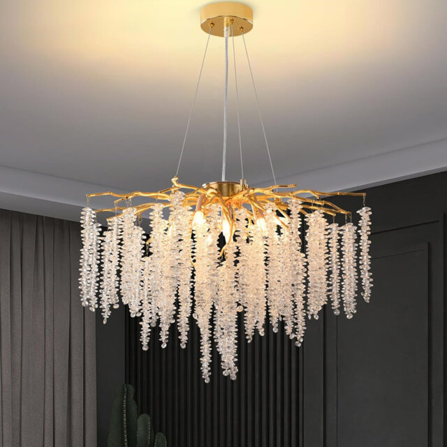 "23.62"" Modern Golden Branch Crystal Chandelier, G9 Base, Octagonal Bead Crystal Design"