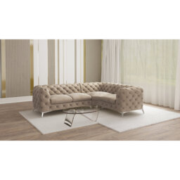 L-shape Corner Chesterfield Sofa Bixby with Silver Metal Legs