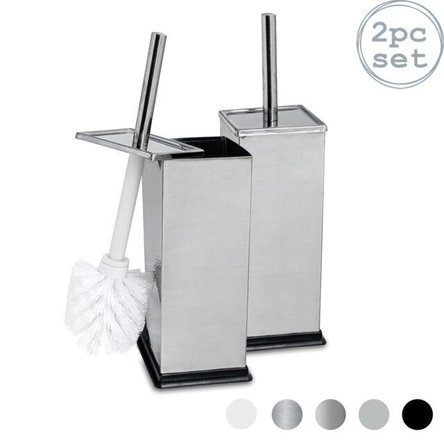 Harbour Housewares - 2x Square Toilet Brushes with Holder - Toilet Cleaning Brush Set with Non Slip Base