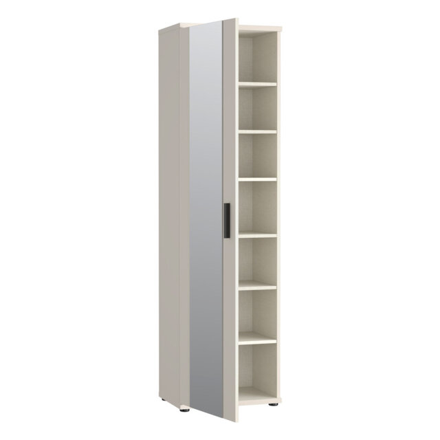 Modern, 1-door shoe cabinet with floorlength mirror, engineered wood, beige, 50.2 cm W x 179.1 cm H x 34.8 cm D