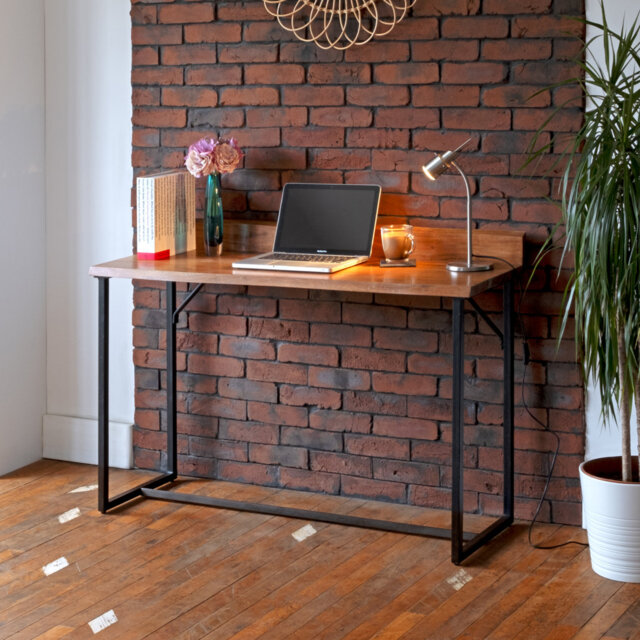 Flannagan Solid Wood Top Metal Base Writing Desk