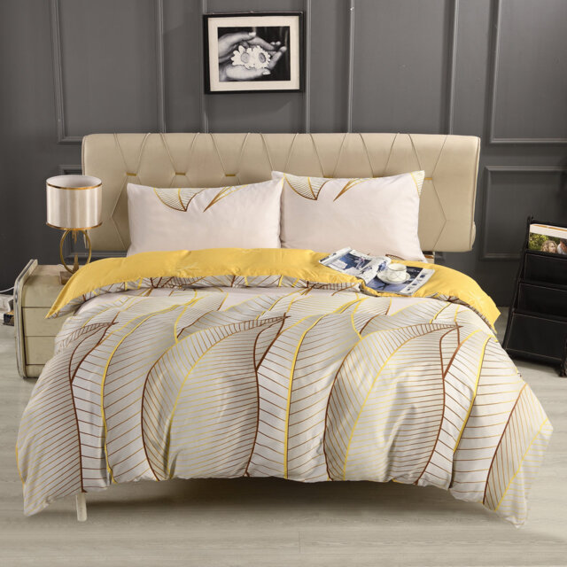 Complete Bedding Set Bliss Gold Leaves Duvet Cover, Matching Fitted Sheet & Pillowcases