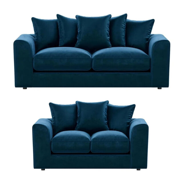 Plush Velvet 3 & 2 Seater Sofa Set With Cushioned Arms & Scatter Back Pillows