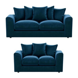 Plush Velvet 3 & 2 Seater Sofa Set With Cushioned Arms & Scatter Back Pillows