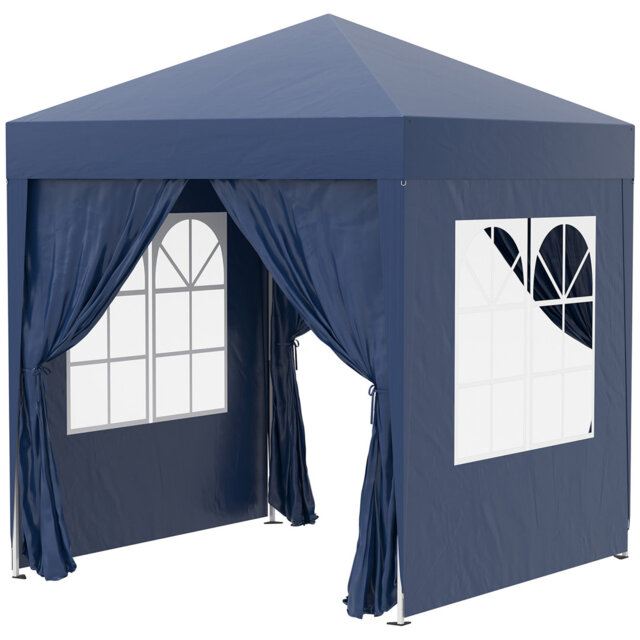 2x2m Pop Up Garden Gazebo, Waterproof Party Tent Marquee With Removable Sidewalls, Windows & Carry Bag, Blue