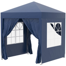 2x2m Pop Up Garden Gazebo, Waterproof Party Tent Marquee With Removable Sidewalls, Windows & Carry Bag, Blue