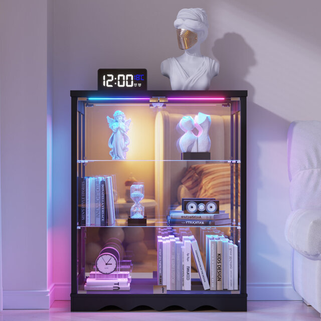 3-Tier Display Cabinet with Human Body Sensor RGB Lights