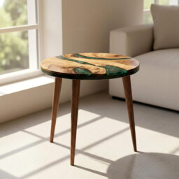 Jossa Round Walnut Resin Side Table – Epoxy River End Table for Living Room & Bedroom