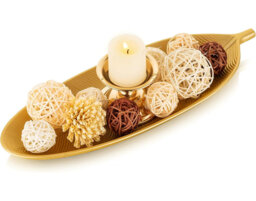 Leaf Shaped Wooden Decorative Tray - Gold Leaf Key/Candle Organizer Bowl