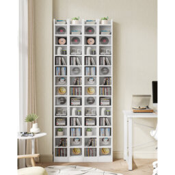 CD/DVD Rack, 272 CD Storage Racks Shelf, Storage Tower with Adjustable Shelves, Media Display Stand Units for Living room, Study, 20 x 17 x 213 cm, Wh
