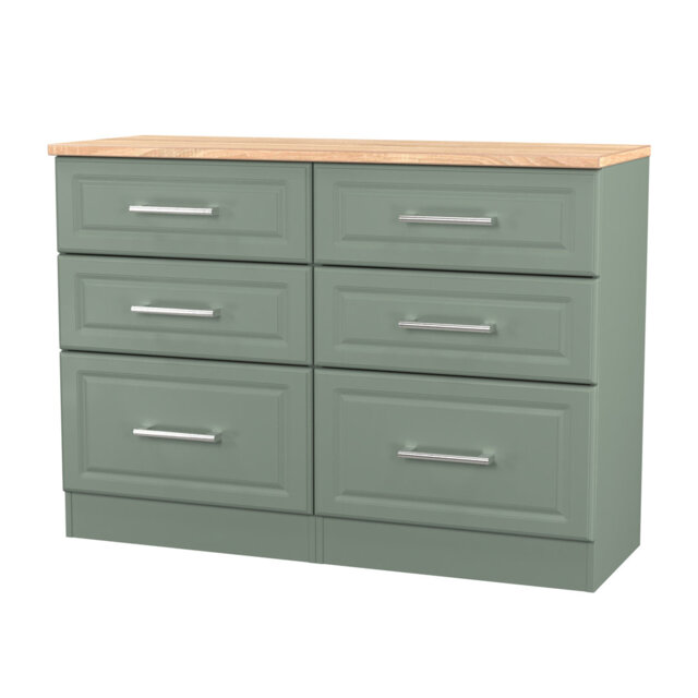 Aalysia 6 Drawer Wide Chest in Reed Green & Bardolino Oak (Ready Assembled)