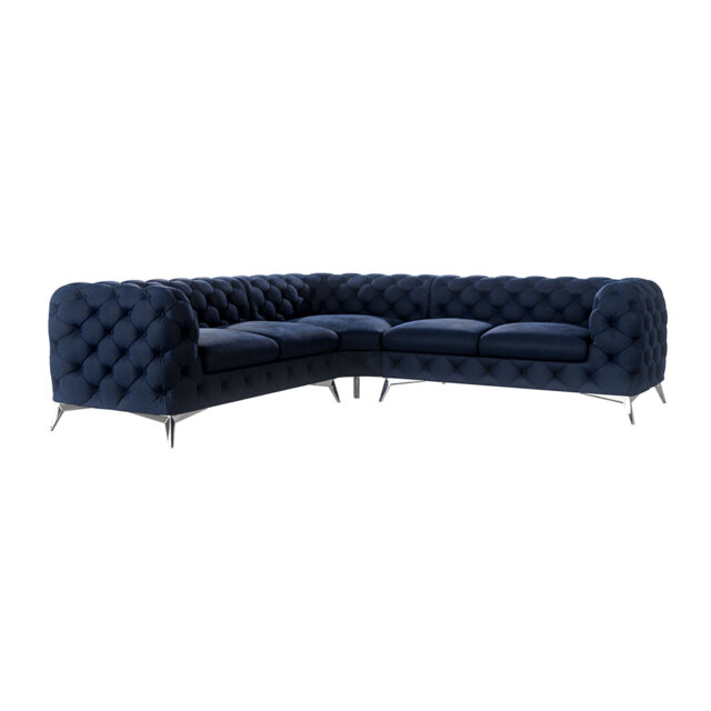 Chesterfield Corner Sofa L-Shape with Silver Metal Legs