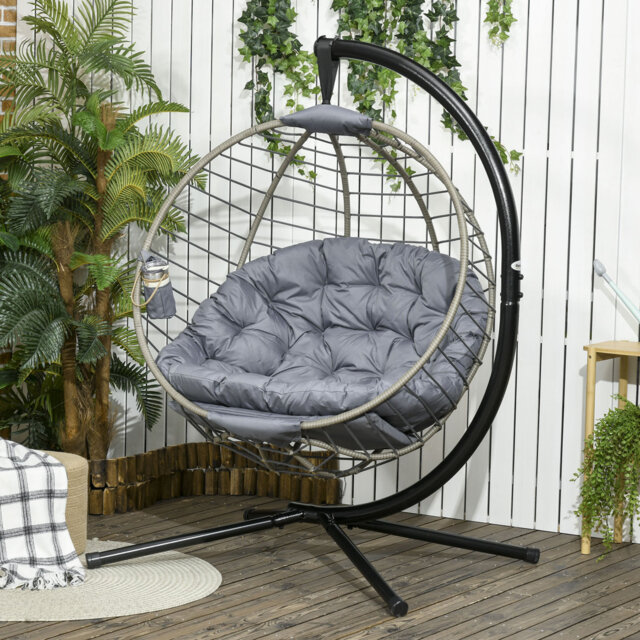 Houserville PE Rattan Swing Chair, Egg Chair with Metal Stand, Grey
