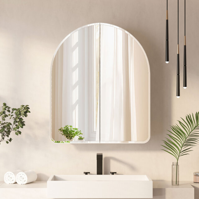 Arched Wall-Mounted Bathroom Mirror Cabinet with Shelves