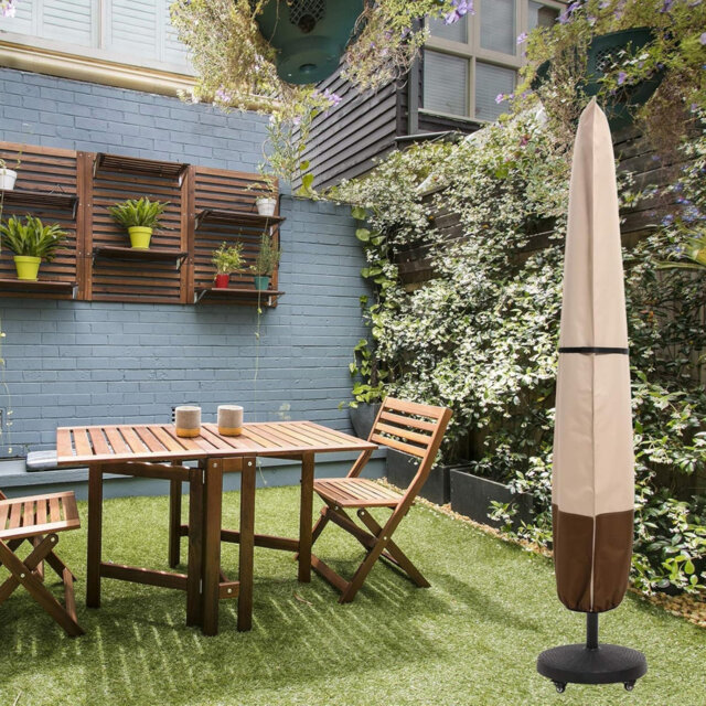 Beige Brown Patio Umbrella Cover with Rod for 7 to 11 Ft Umbrellas and 15 Ft Double-Sided Umbrellas,with Zipper