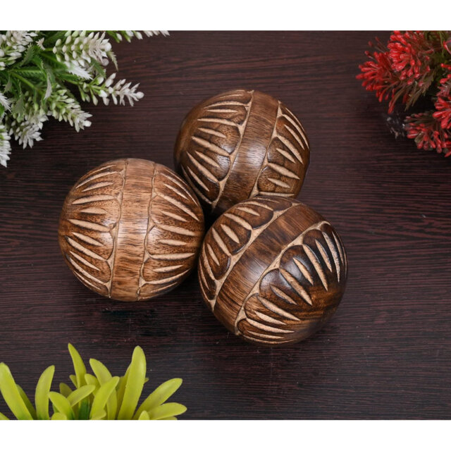 3Pcs Mango Wood Round Balls for Centerpiece Tray Bowl Basket Decor