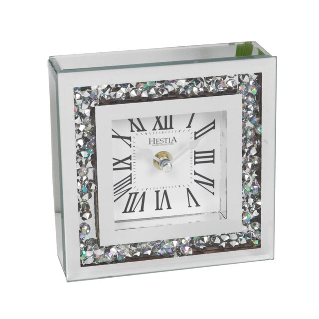 Wauconda Roman Numeral Glass Quartz Movement / Crystal Tabletop Clock Silver