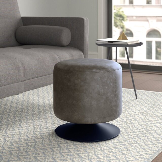 Alison 40Cm Wide Faux Leather Round Footstool Ottoman