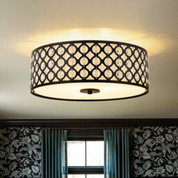 Farmhouse 3-Light Fabric Crystal Drum Cage Semi Flush Mount