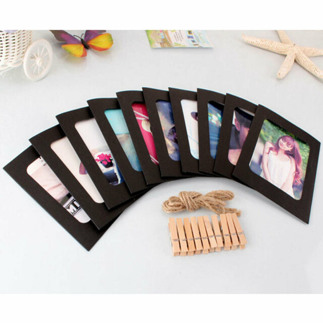 Elestine 10 Piece Matte Rattan Clip Picture Frame Set in Black