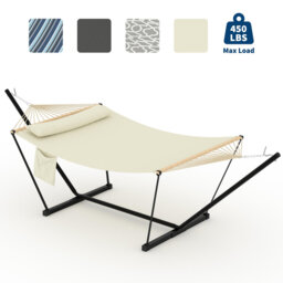 Double Hammock for 2 Person, 3.6m Garden Hammock with Wooden Spreader Bar & Detachable Pillow, 204kg Outdoor Swing Bed