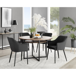 Adler Round Dining Table Set with Shelf & 4 Luxury Modern Velvet Dining Chairs