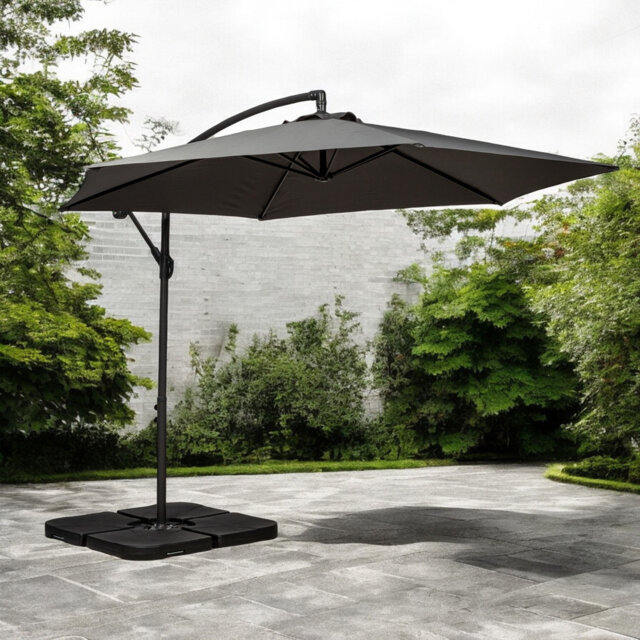 Oyster 3m Standard Cantilever Over Hanging Powder Coated Parasol with Cross Stand This parasol is made using Polyester Fabric which has a Weather-Proo