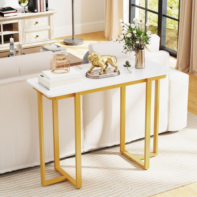 Console Table Modern Faux Marble Entryway Table White