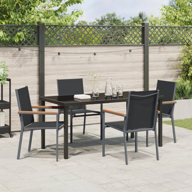 5 Piece Garden Dining Set Black PVC-coated polyester