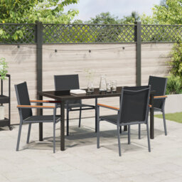 5 Piece Garden Dining Set Black PVC-coated polyester