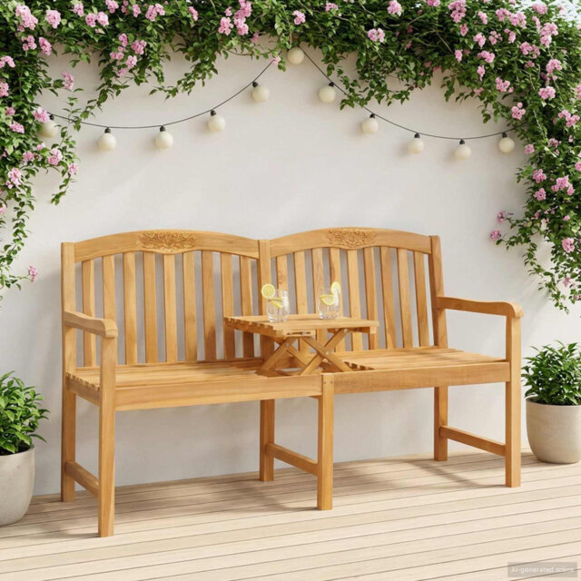 Handcarved Rose Bench Natural Solid Teak Wood Outdoor Seating Garden