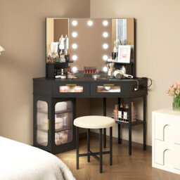 Dressing Table with Motion Sensor 3-colour lighting, Charging Socket, Storage Drawers and Stool