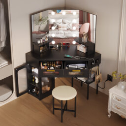 Dressing Table with Motion Sensor 3-colour lighting, Charging Socket, Storage Drawers and Stool