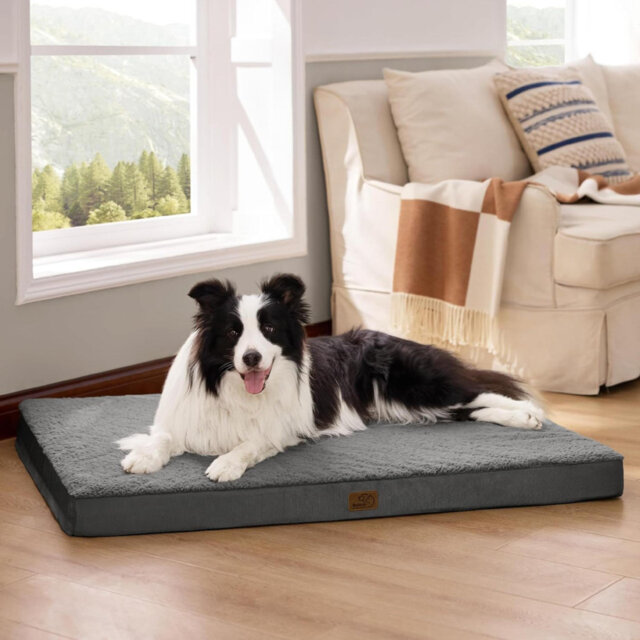 Large Dog Bed Washable - Orthopedic Dog Bed And Mattress Mat For Dog Crate With Removable Plush Sherpa Cover And Non-Slip Bottom, Gifts For Dog, Grey,